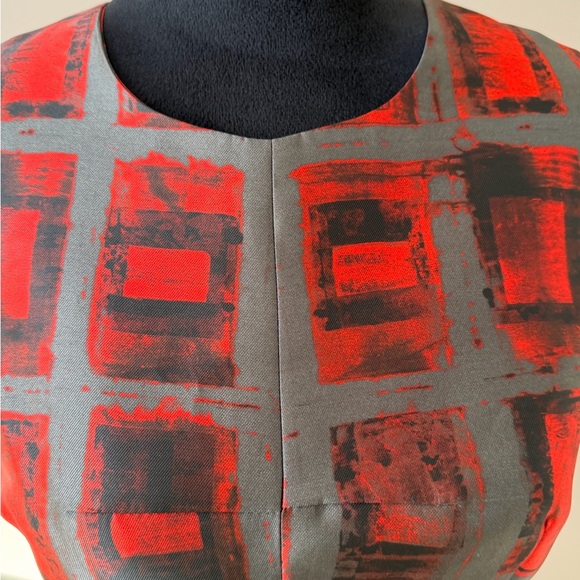 Milly Size 6 Zip Chic Red Gray Geo Print Sleeveless Dress - Picture 5 of 11